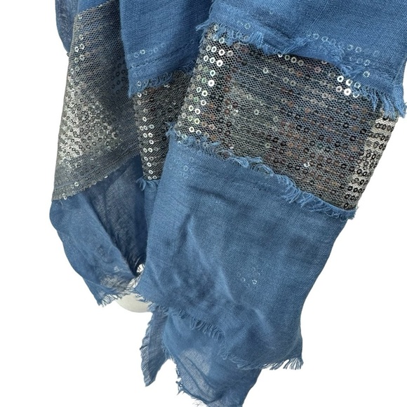 Huge Teal Blue Sequined Lightweight Scarf Wrap Beach Coverup - Picture 6 of 9